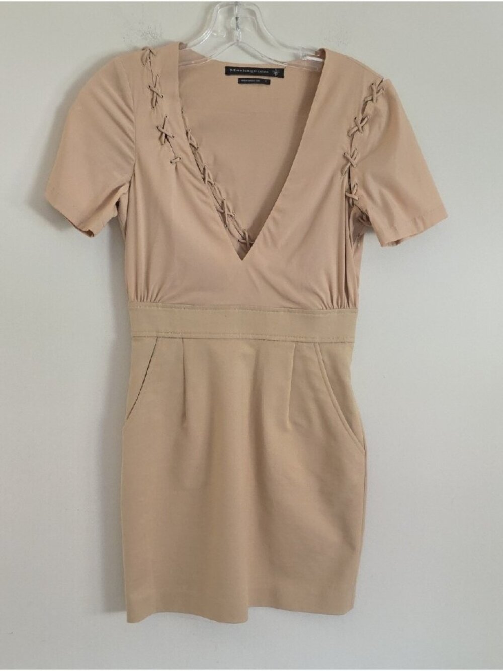 MACKAGE | short dress plunging neckline with lace-up details Tan Sz 2
